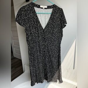 LOFT Black and White Speckled Midi Dress